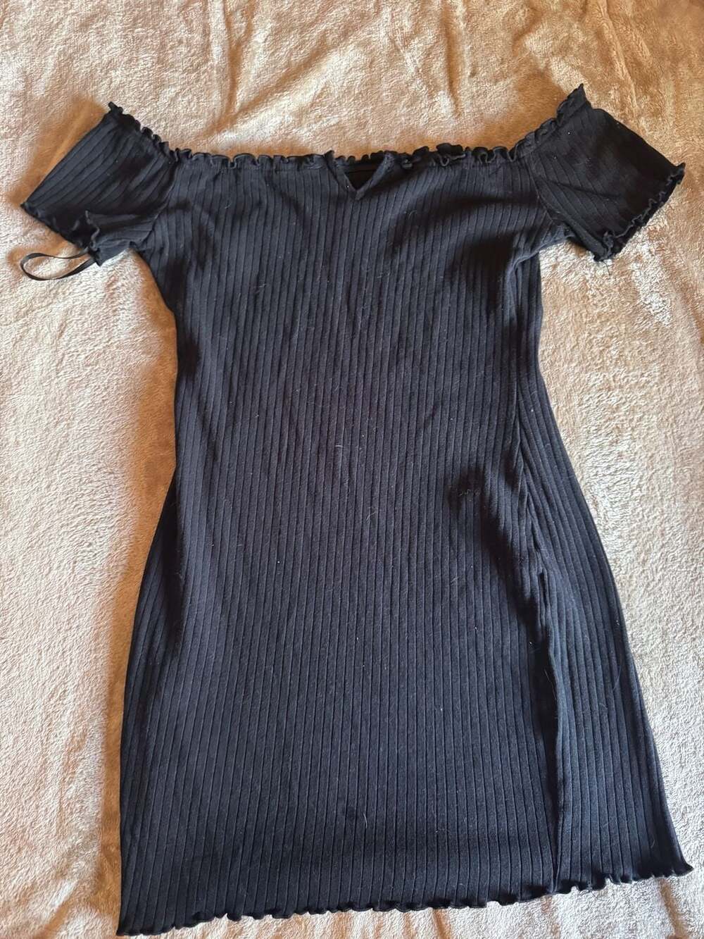 SHEIN Black Ribbed Off-Shoulder Mini Dress Size L